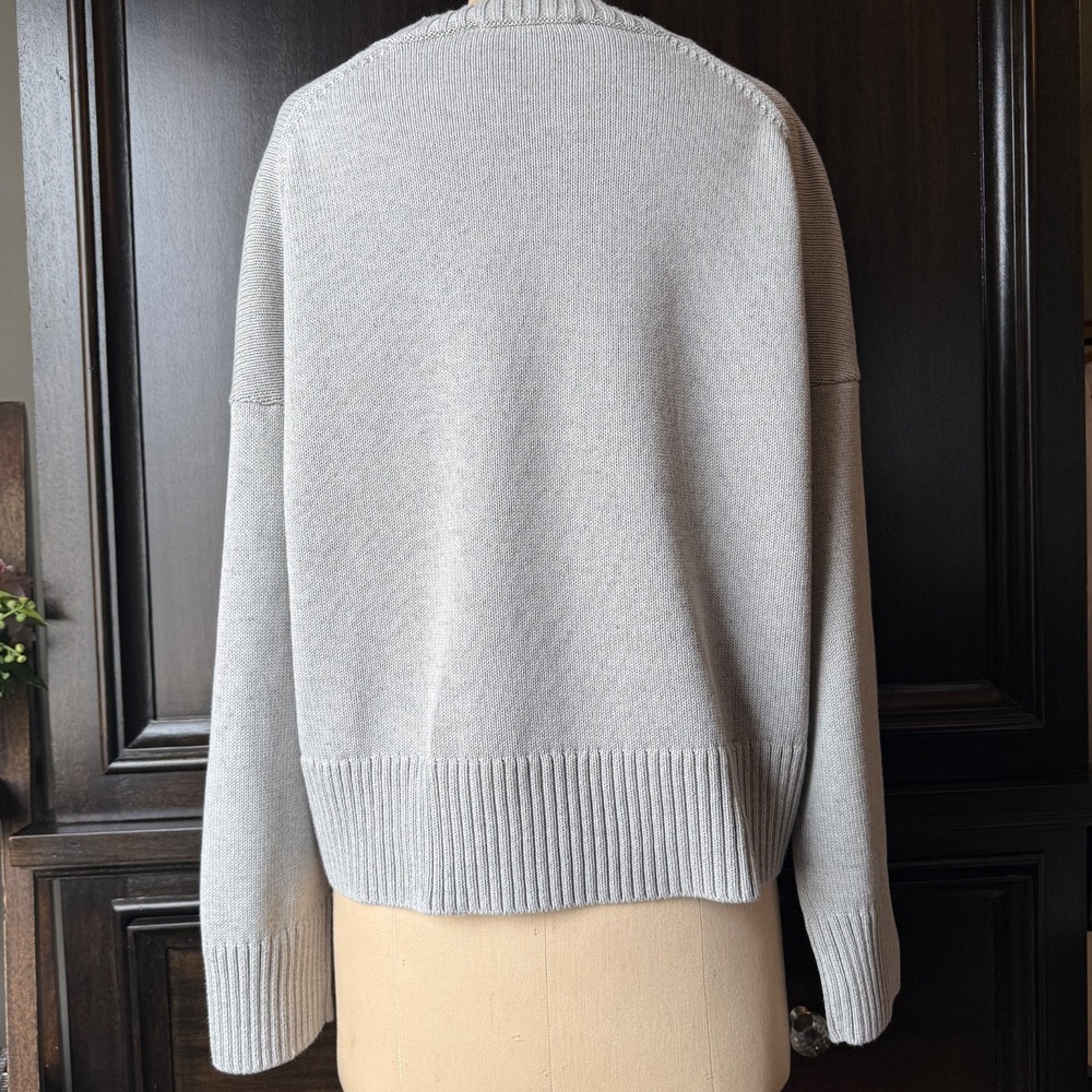 Everlane Crop Sweater Cotton The Boxy Crewneck Ribbed Hem Grey M Minimal - Picture 5 of 15